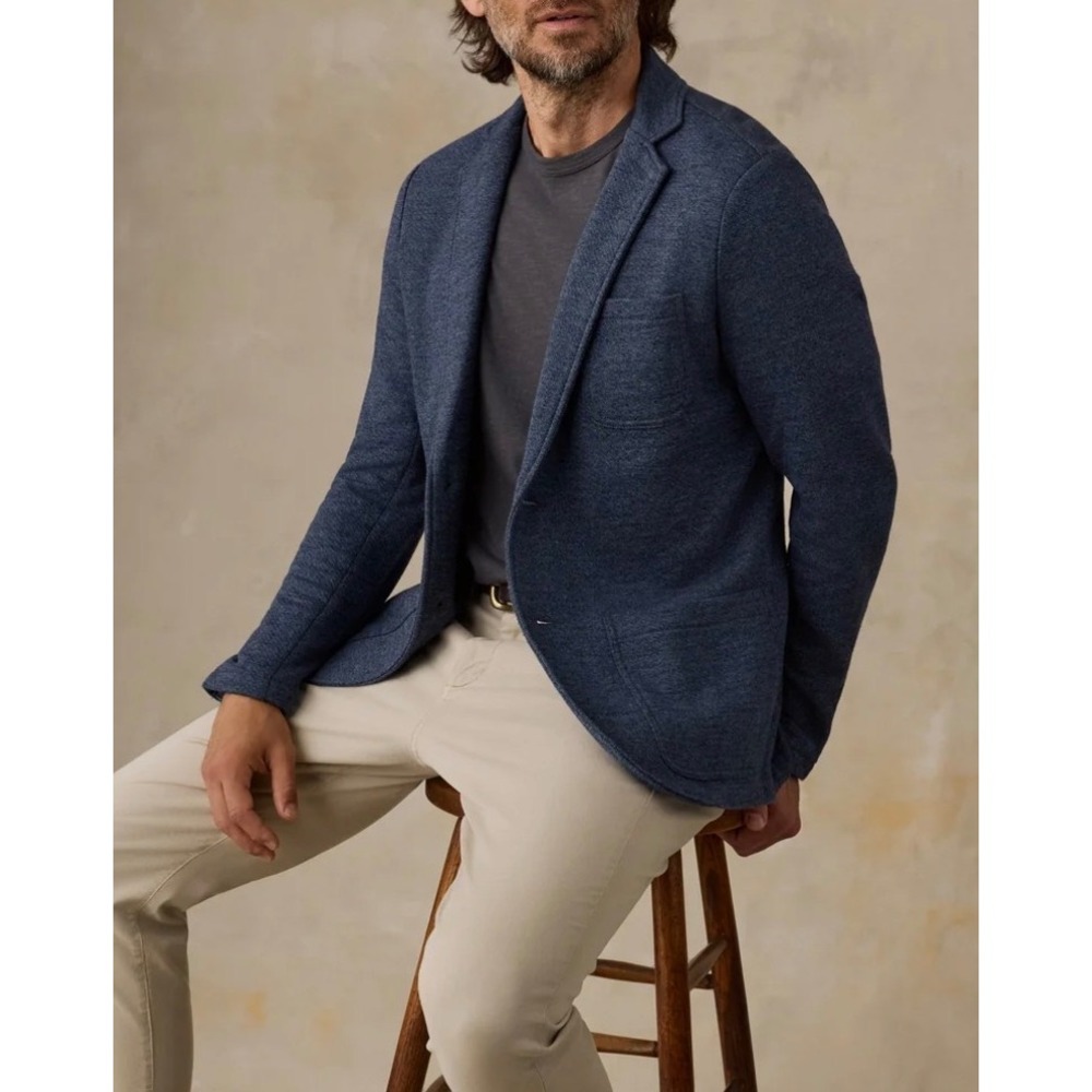 Faherty Brand Mens XXL Inlet Knit Blazer Jacket Deep Navy Melange Cotton Blend